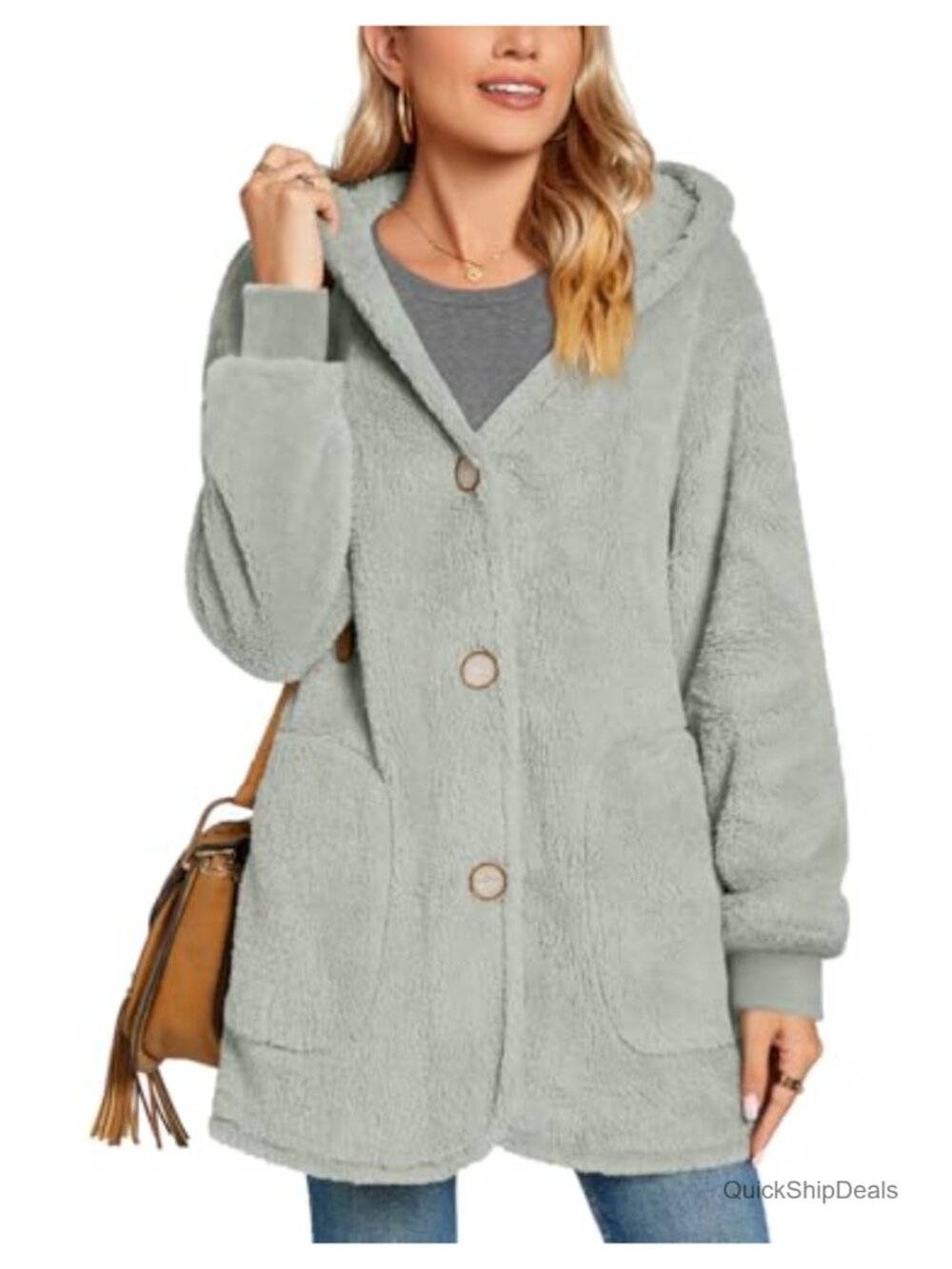 Bestbee Women's Fleece Hooded Cardigan Coat Fuzzy Warm Casual Sweater Outerwear